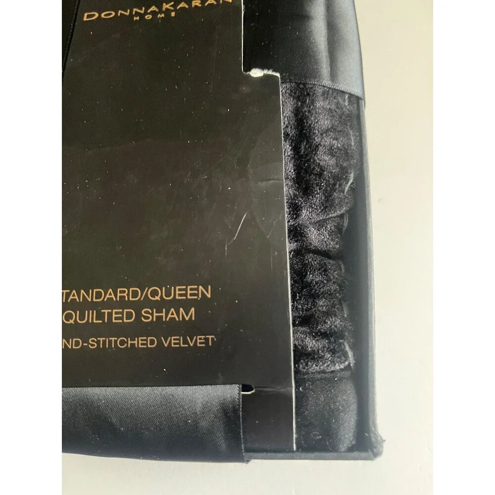 Donna Karan Pillow Sham Black Velvet Standard Queen Channel Quilted Open Pack